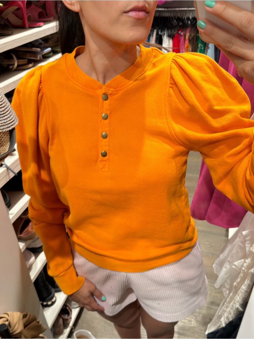Ulla Johnson Bright Orange Puff Sleeve Sweatshirt